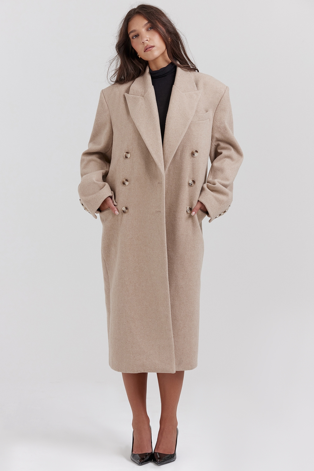 Carter-Oatmeal Double Breasted Coat