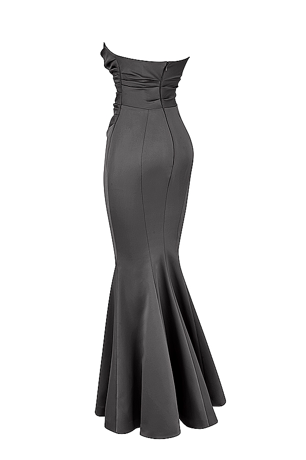 Fleur-Shadow Satin Strapless Gown