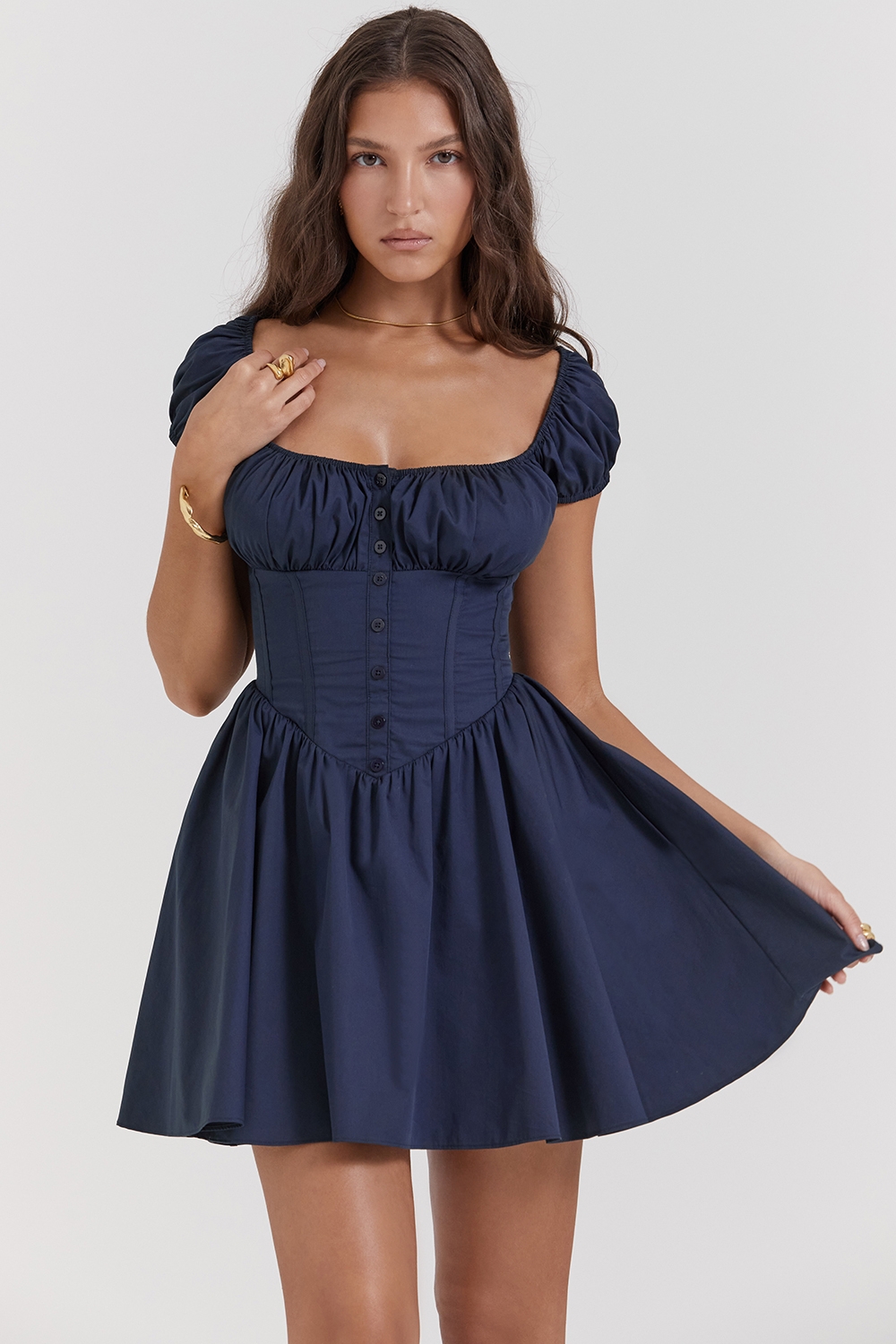 Nala-French Navy Gathered Mini Dress