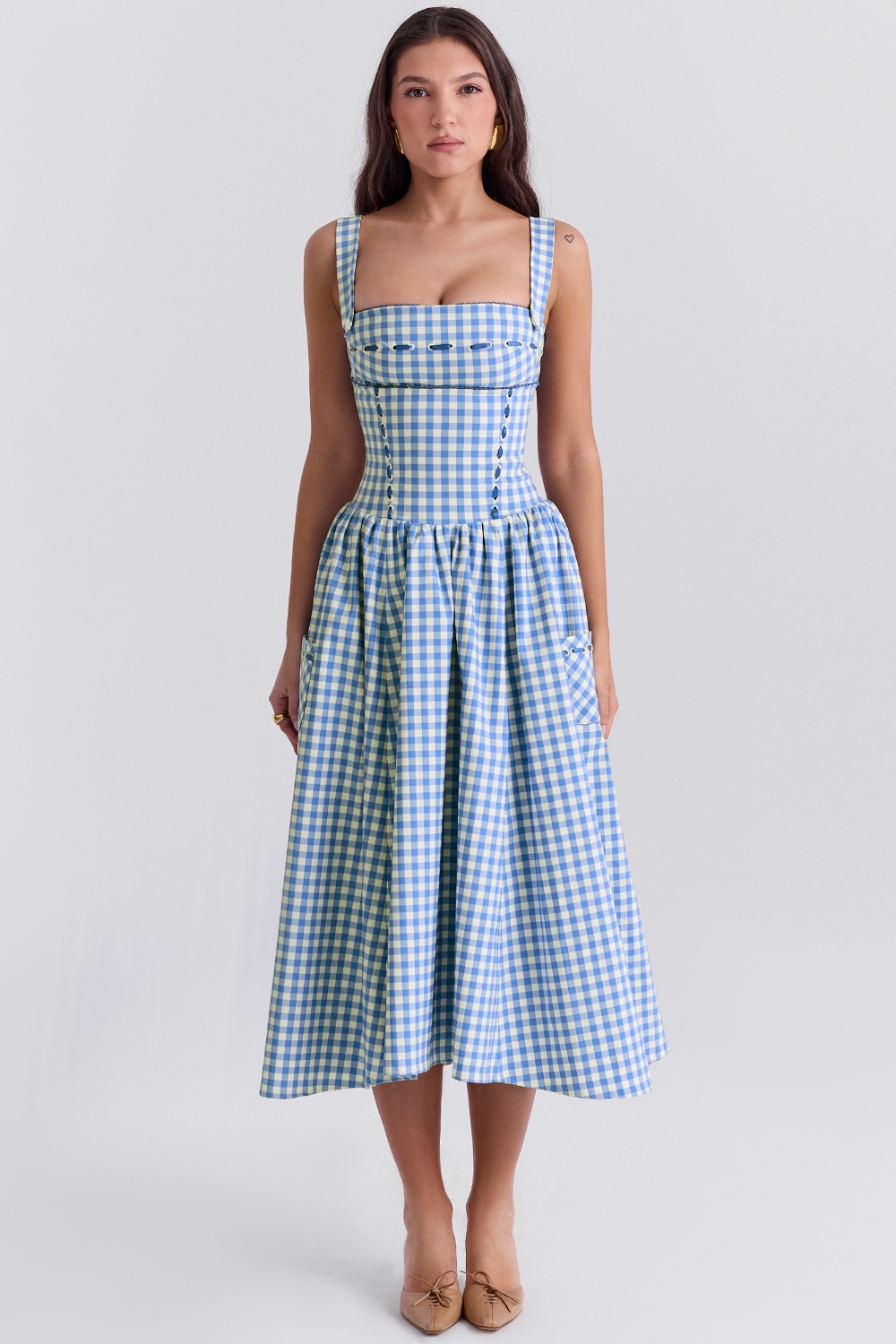 Vivien-Regatta Blue Gingham Midi Sundress