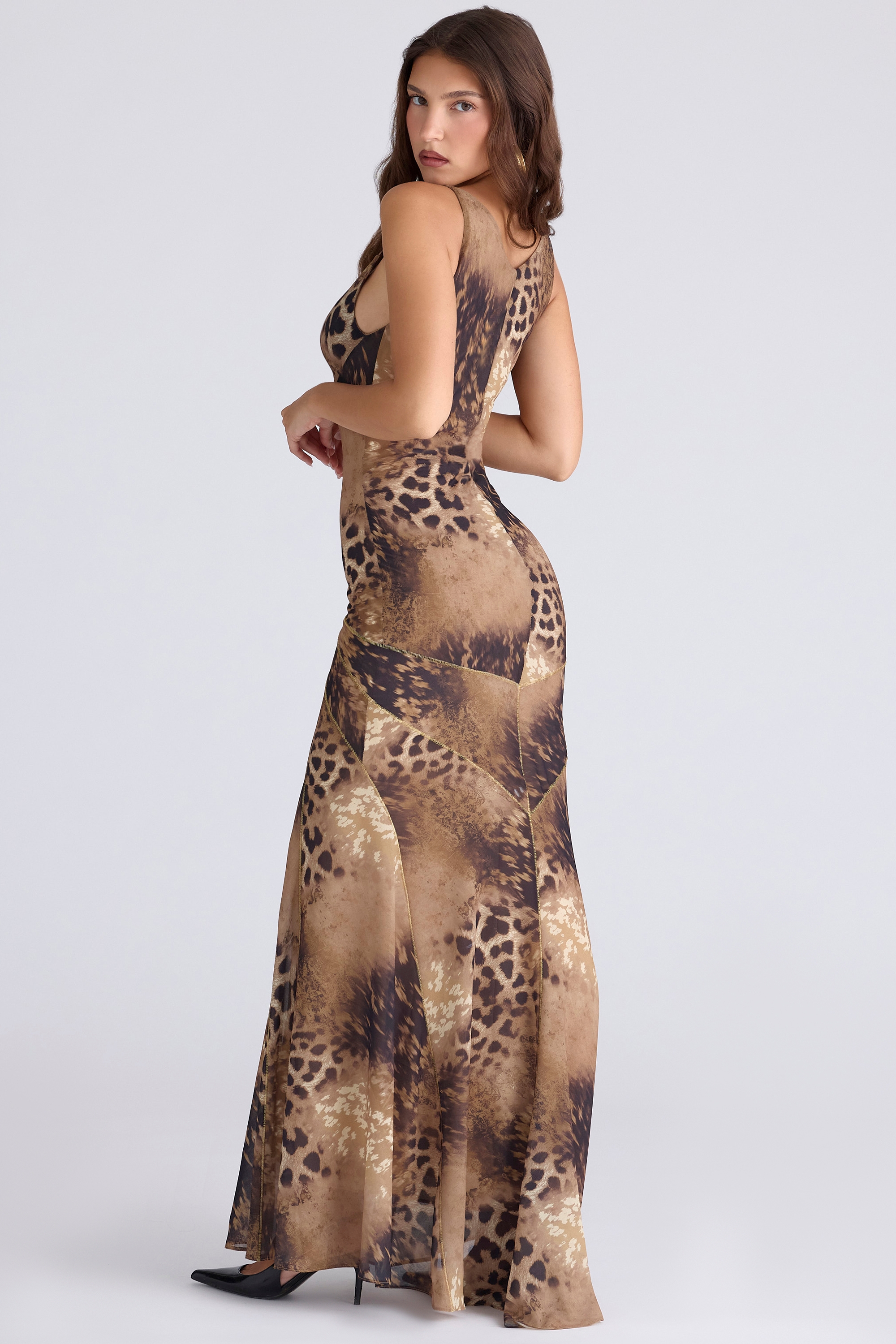 Sacha-Leopard Print Georgette Panelled Maxi Dress - Limited Edition