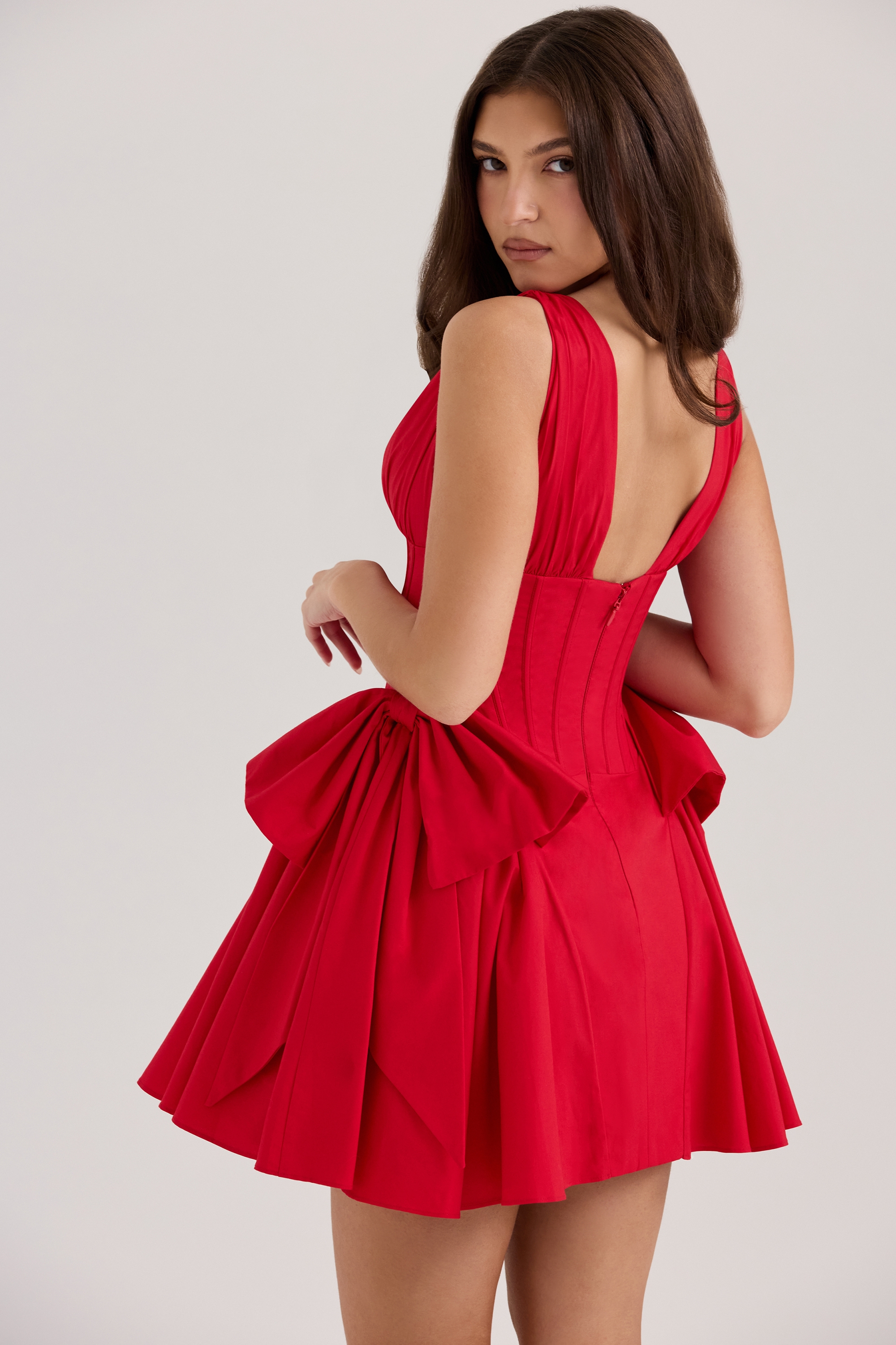 Amalia-Red Cotton Bow Mini Dress