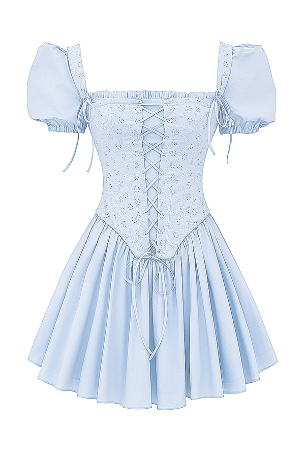 Maribel-Soft Blue Broderie Corset Mini Dress