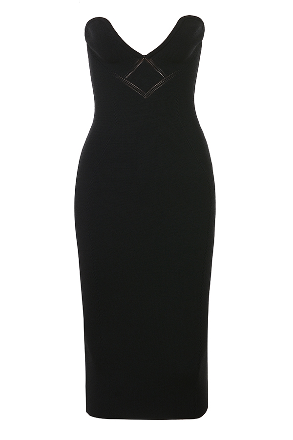 Magdalena-Black Strapless Knit Midi Dress - SALE