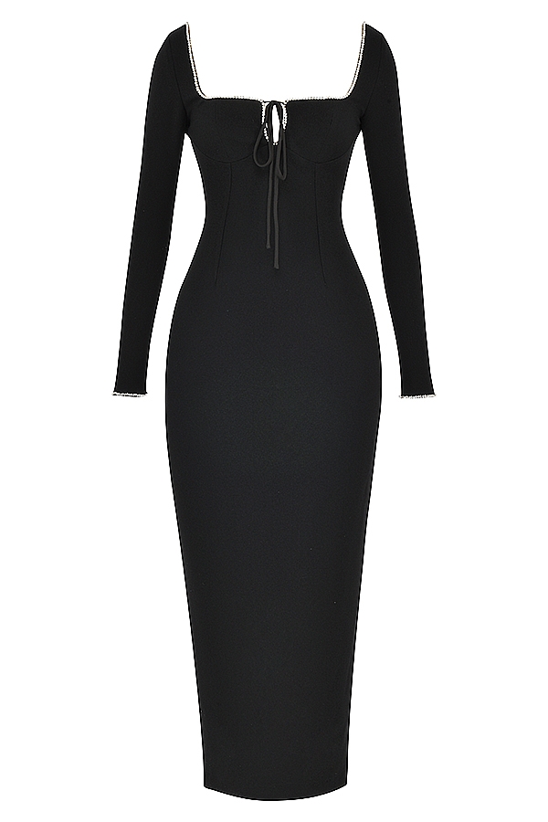 Rosa-Black Crystal Embellished Maxi Dress