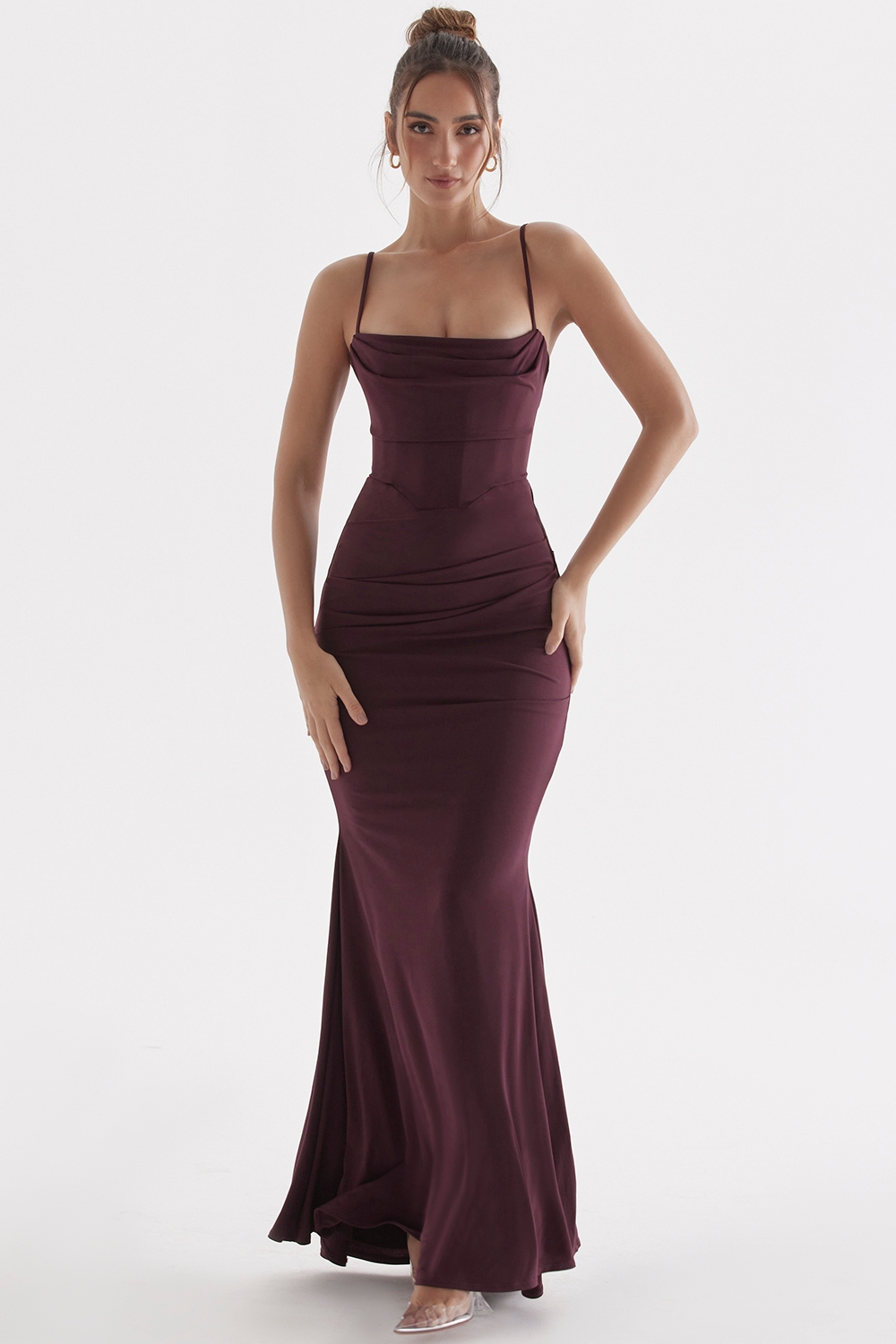 Milena-Dark Cherry Corset Maxi Dress
