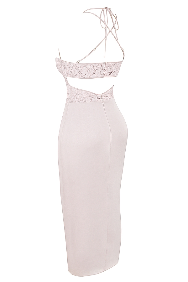 Georgia-Crystal Satin and Lace Midi Dress