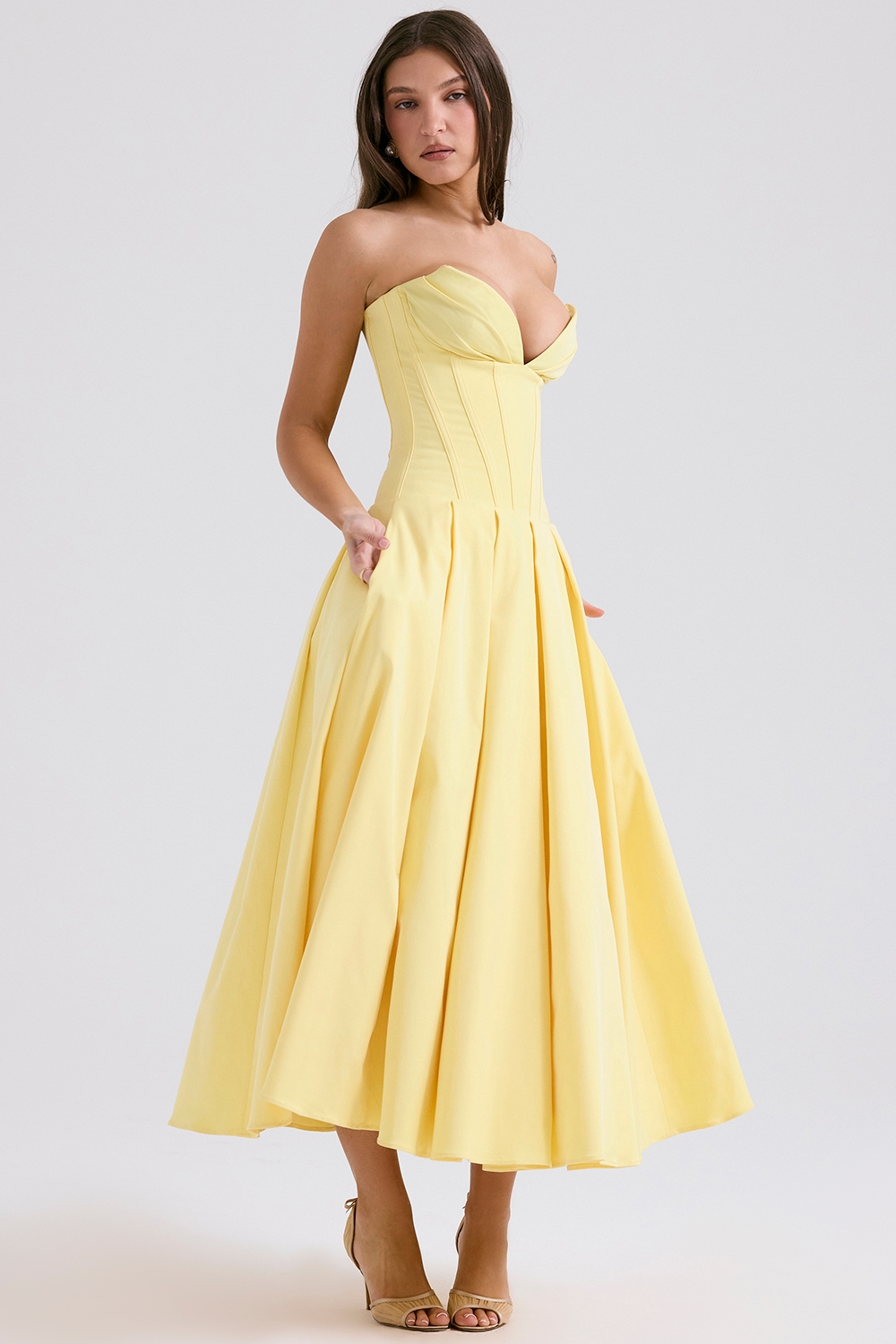 Lady-Sunshine Strapless Tulle Midi Dress
