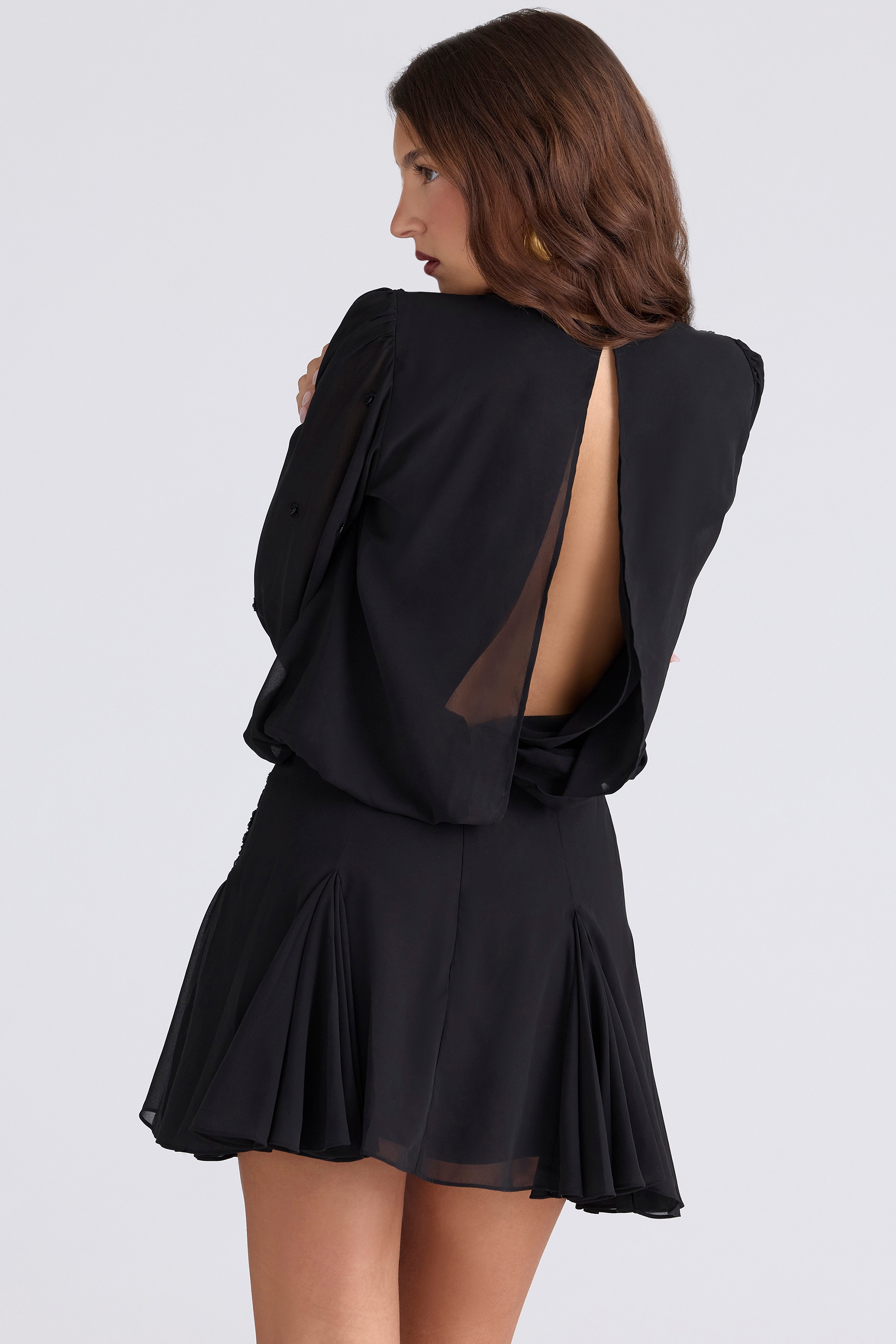 Gianna-Black Hand Beaded Georgette Mini Dress - Limited Edition