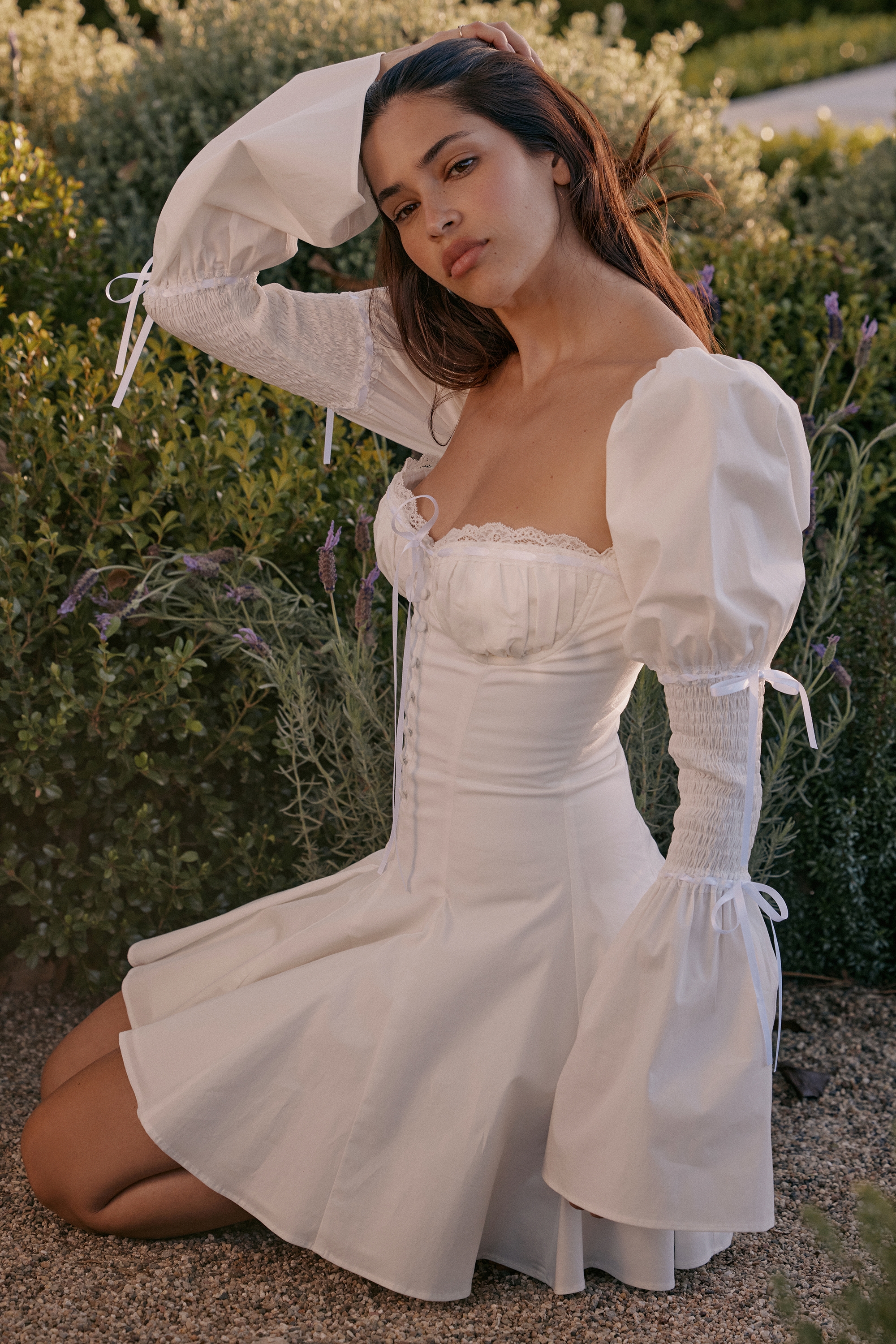 Ellerie-White Cotton Flute Sleeve Mini Dress