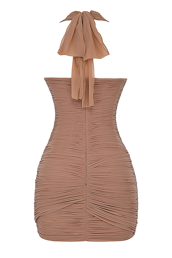 Laetitia-Hazelnut Gathered Mini Dress