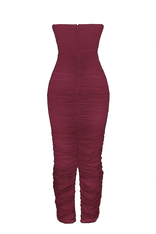 Sapphire-Wine Gathered Maxi Dress