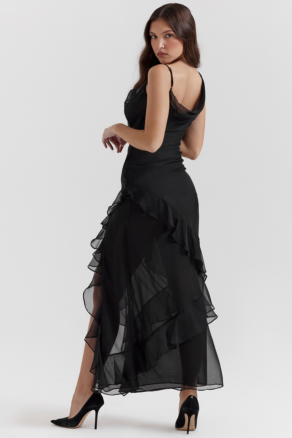 Malila-Black Ruffle Maxi Dress