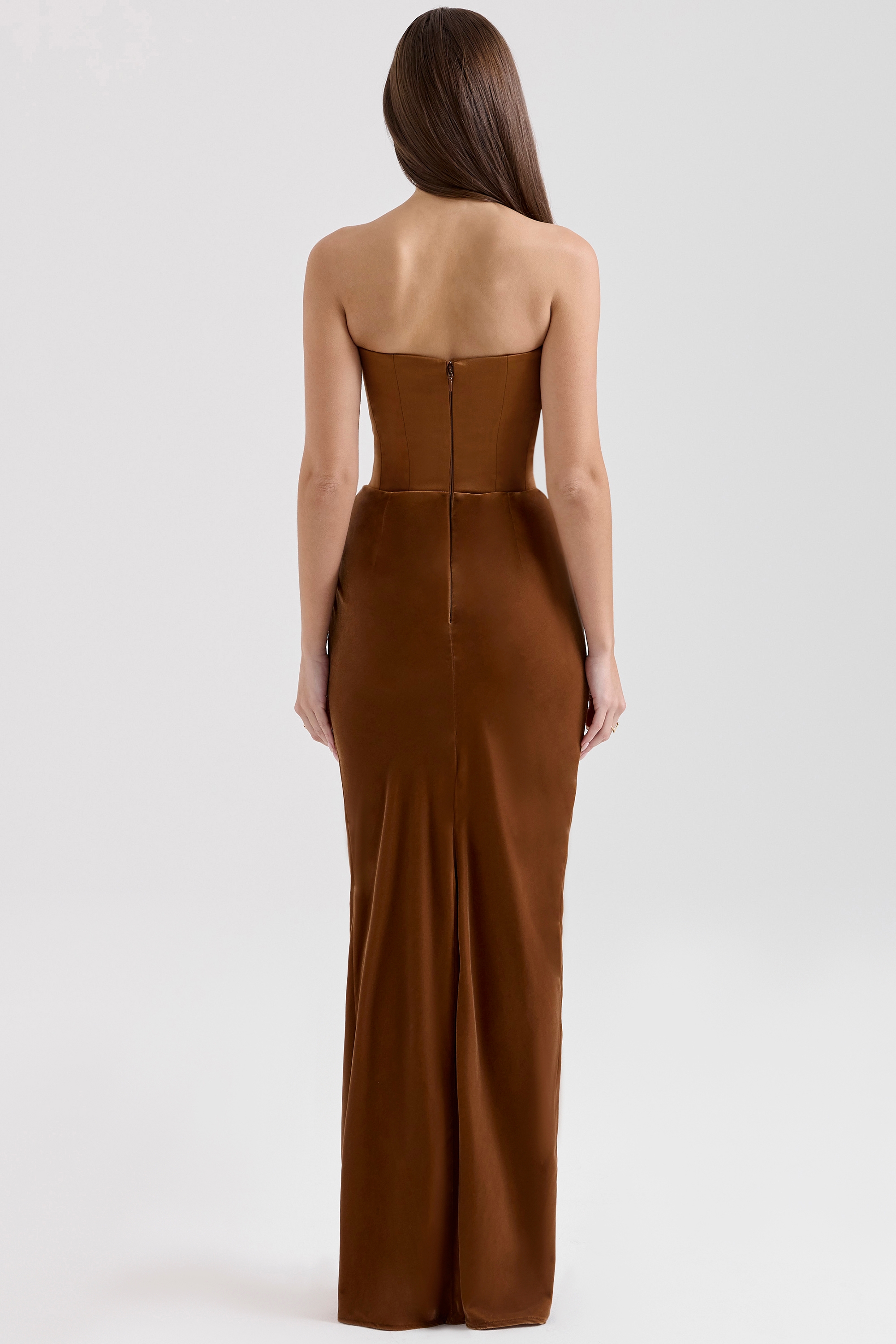 Persephone-Toffee Velvet Strapless Corset Maxi Dress