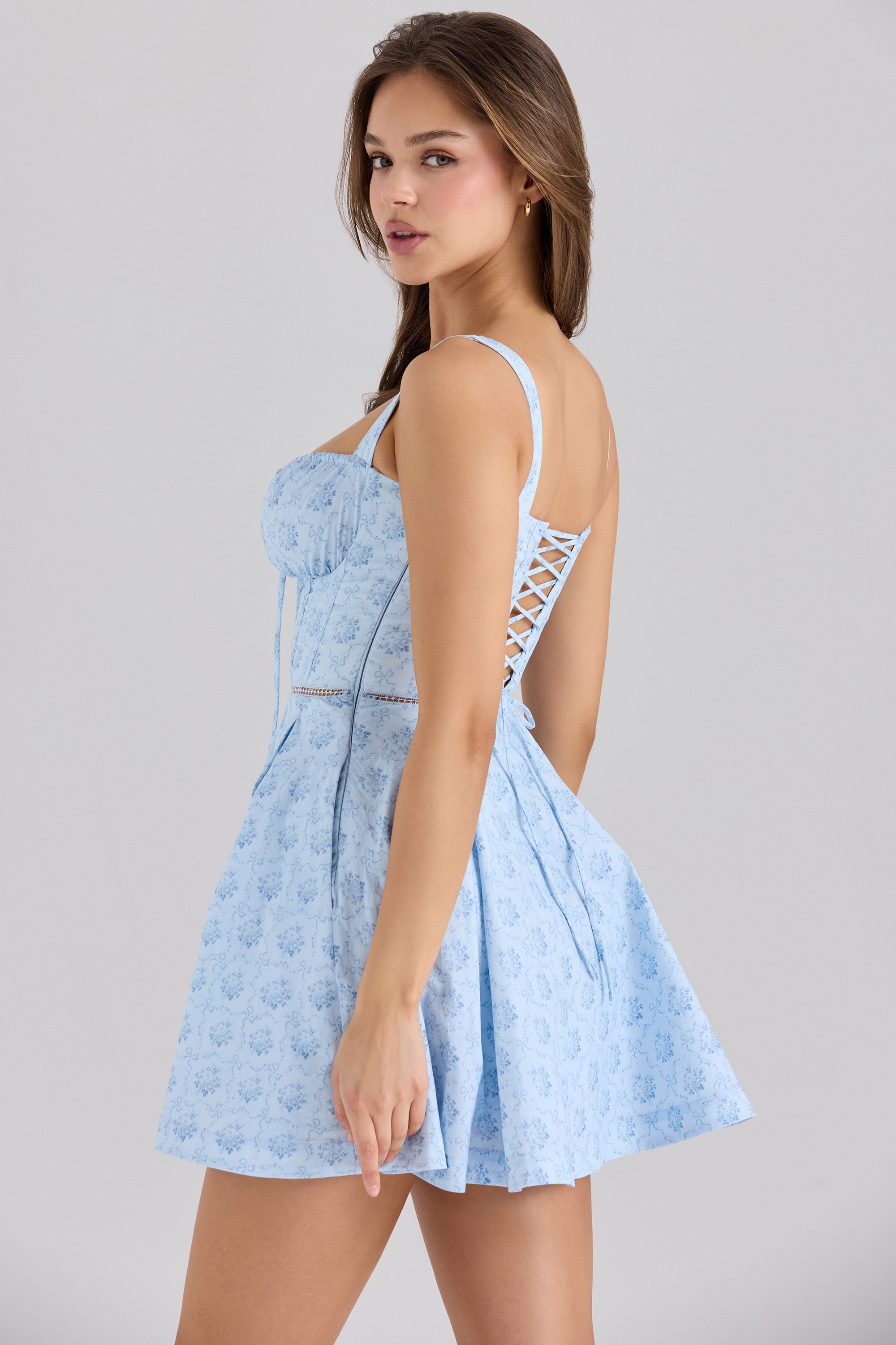 Calia-Blue Floral Print Stretch Cotton Mini Dress