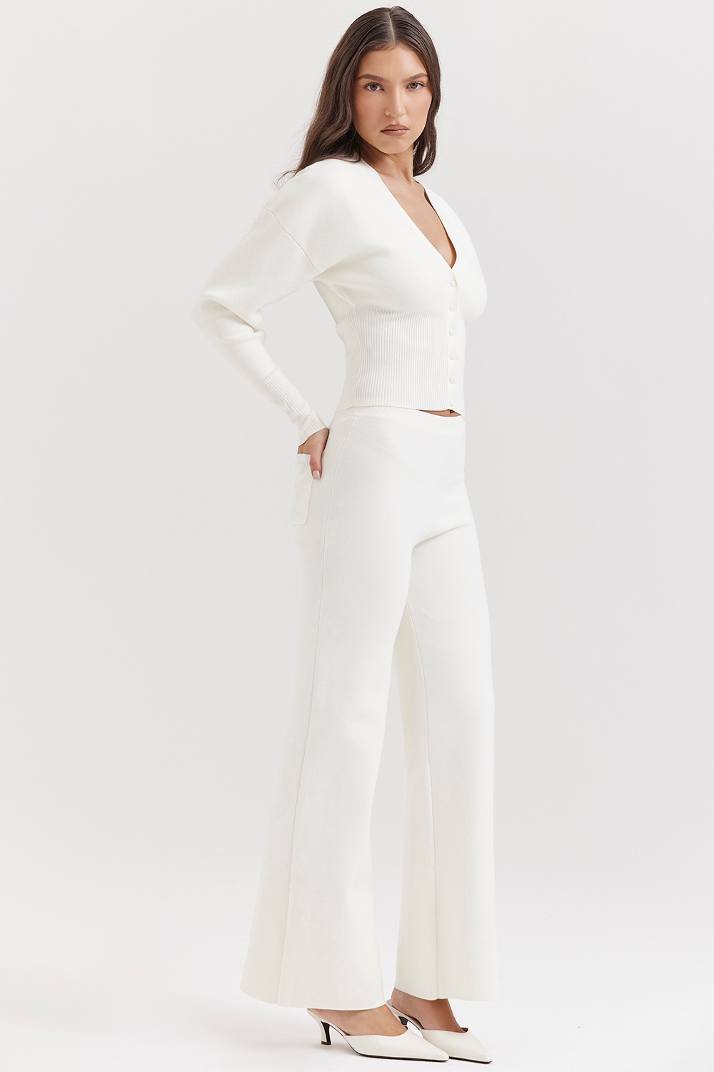 Vanna-Off White Cotton Knitted Trousers - SALE