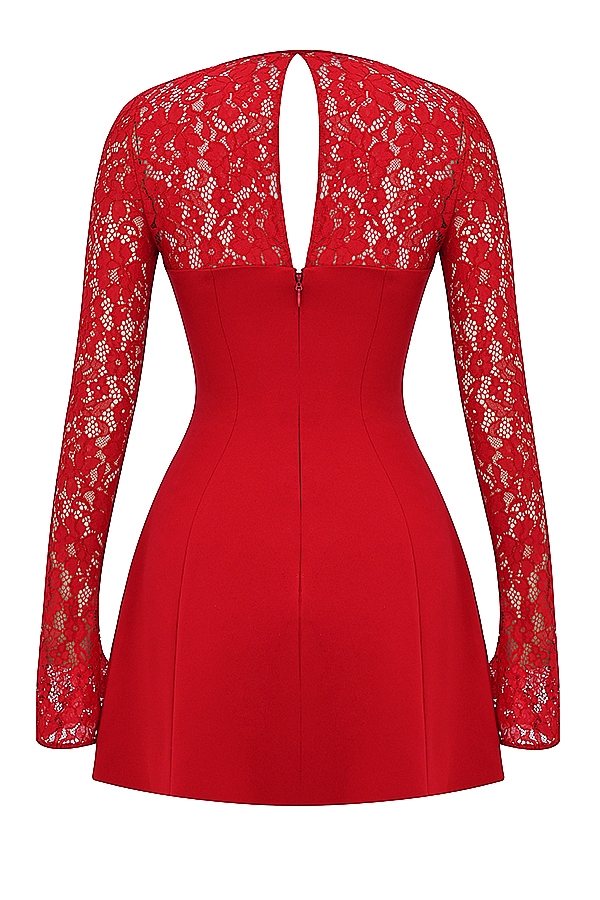 Jennica-Red Rose Satin And Lace Mini Dress