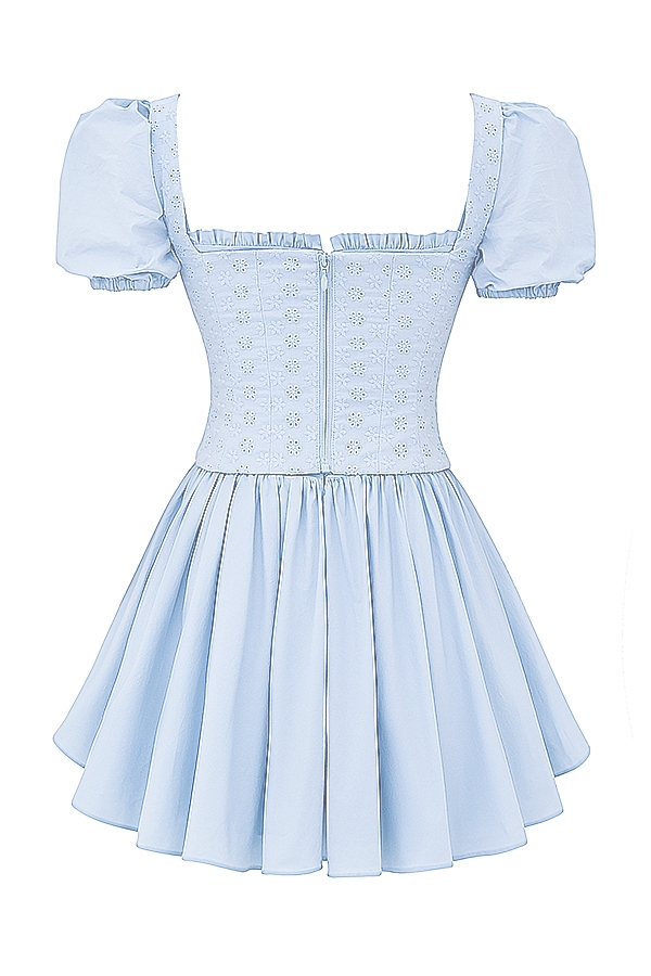 Maribel-Soft Blue Broderie Corset Mini Dress