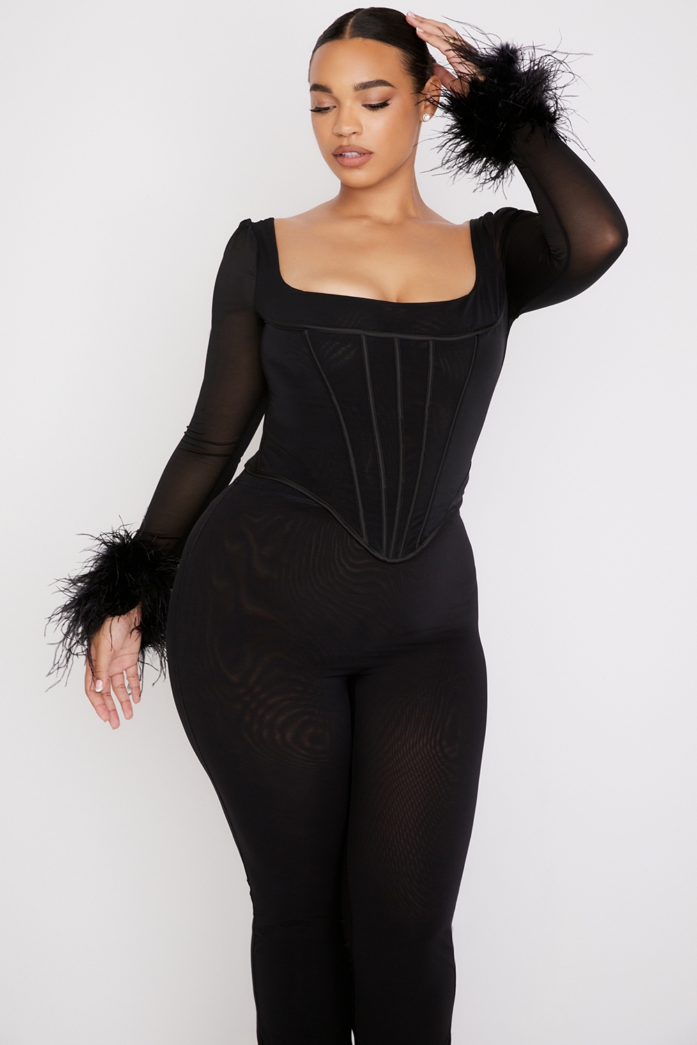 Stella-Black Mesh Trimmed Corset