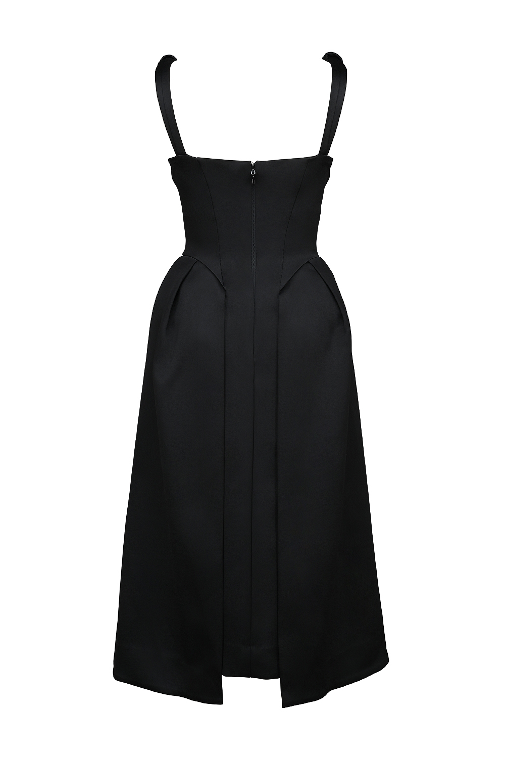 Paloma-Black Satin Twist Strap Midi Dress - SALE