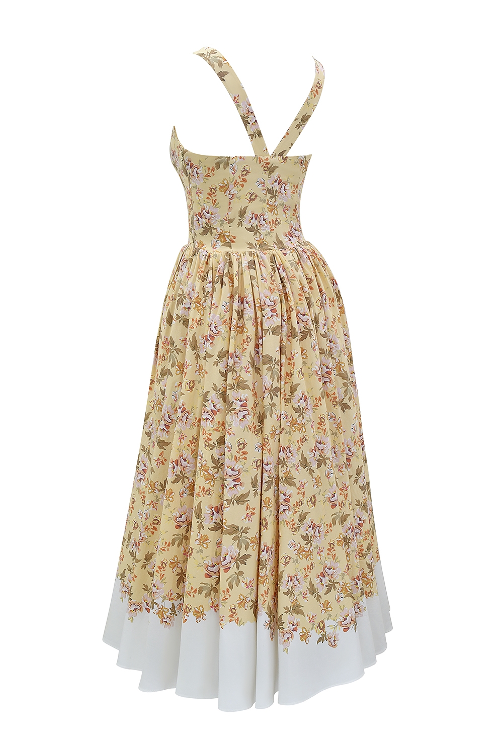 Alba-Honeyflower Print Gathered Cotton Midi Dress