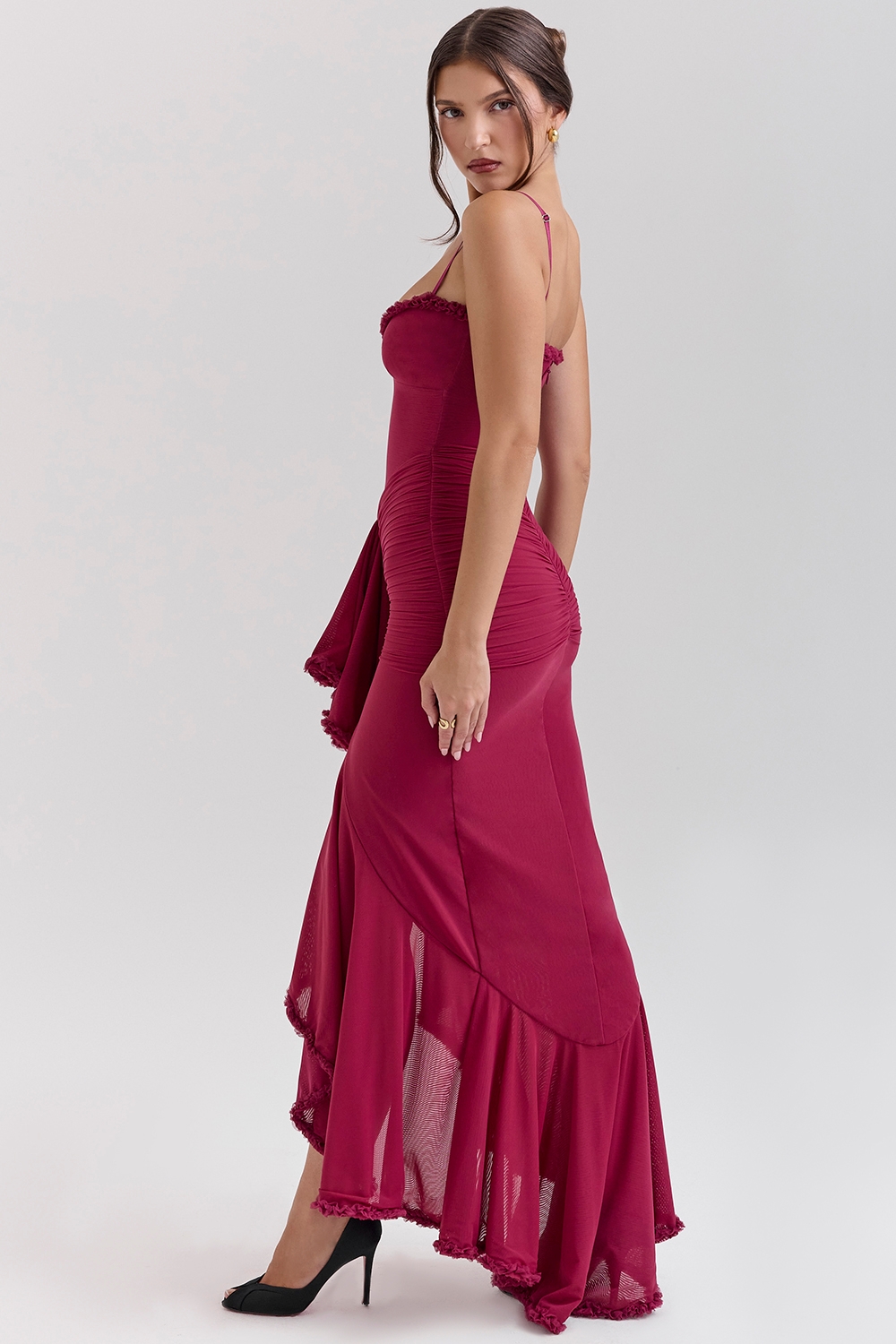 Gabbi-Wine Ruffled Front Gown