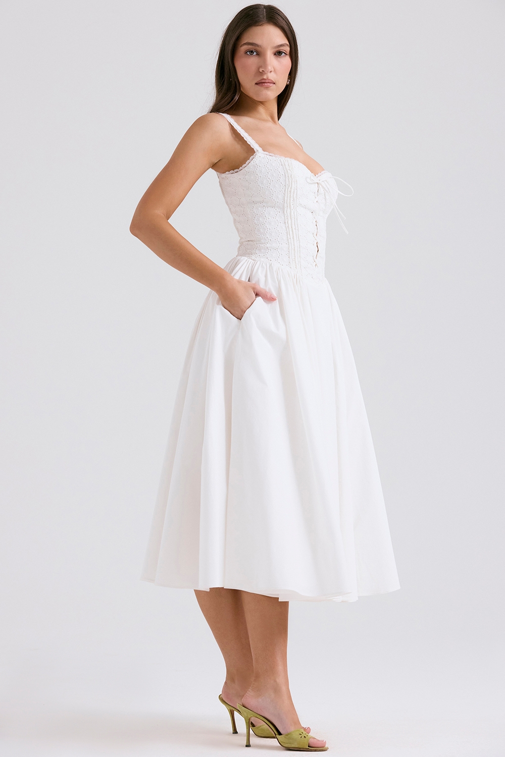 Milia-White Broderie Anglais & Cotton Midi Dress