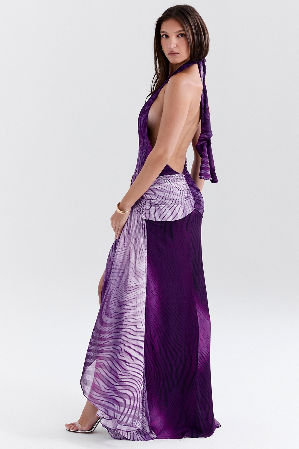 Olessia-Orchid Backless Halter Maxi Dress