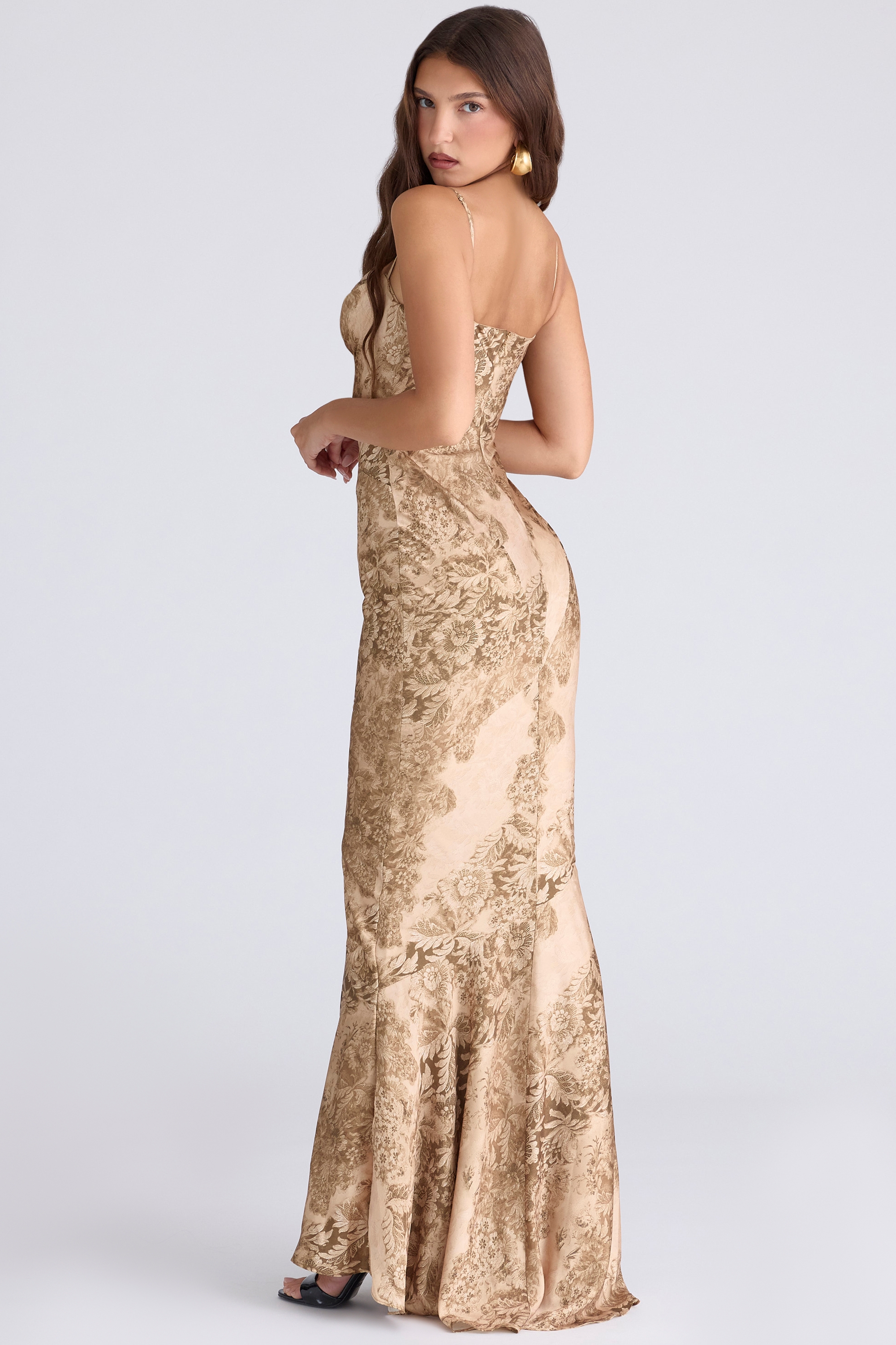 Nalani-Gold Printed Satin Maxi Dress - Limited Edition