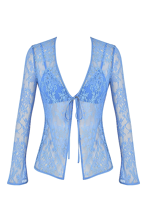 Phoebe-Blue Lace Tie Front Top