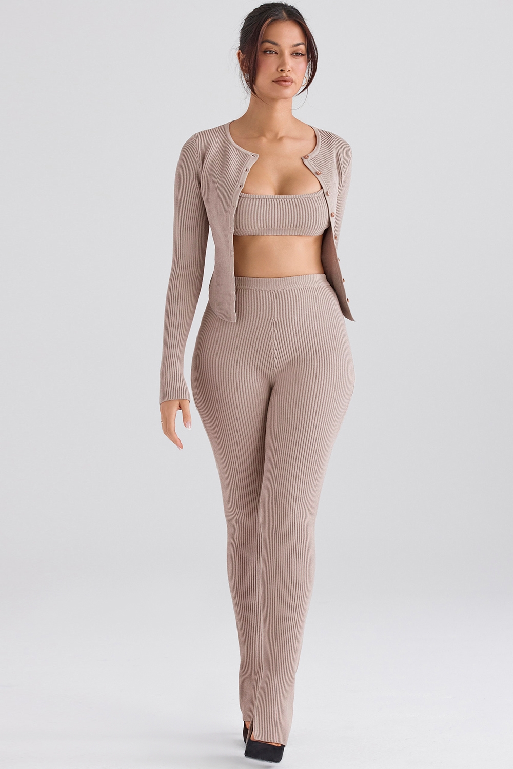 Mitzi-Taupe Ribbed Knit Leggings - SALE