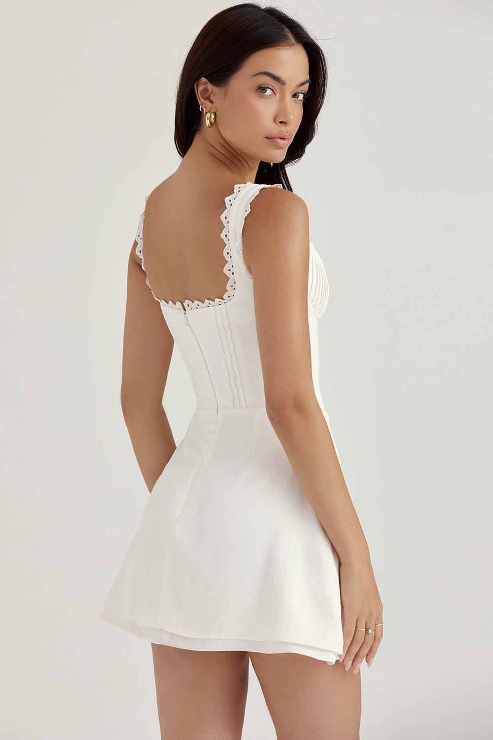 Tilly-White Pin Tuck Mini Dress