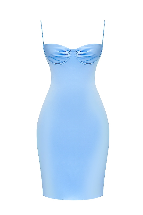Jamiah-Soft Blue Satin Midi Dress
