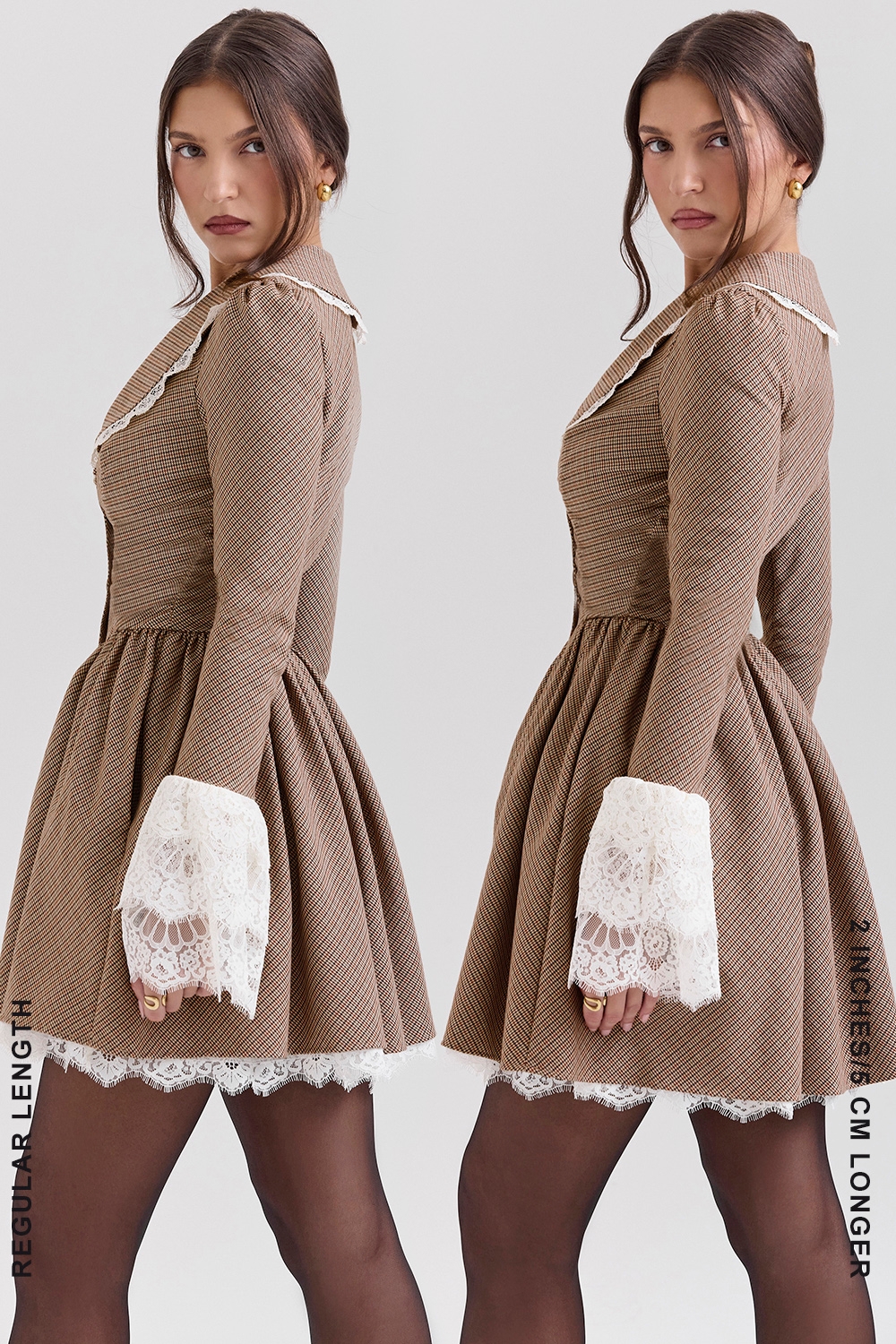 Sable-Brown Puppytooth Check Mini Dress - SALE