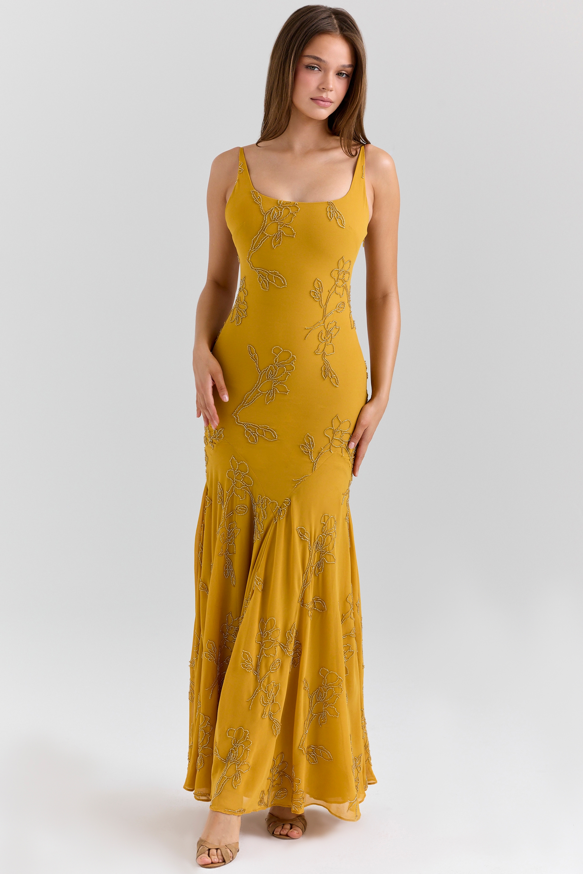Rosalia-Gold Embellished Hand Beaded Maxi Dress