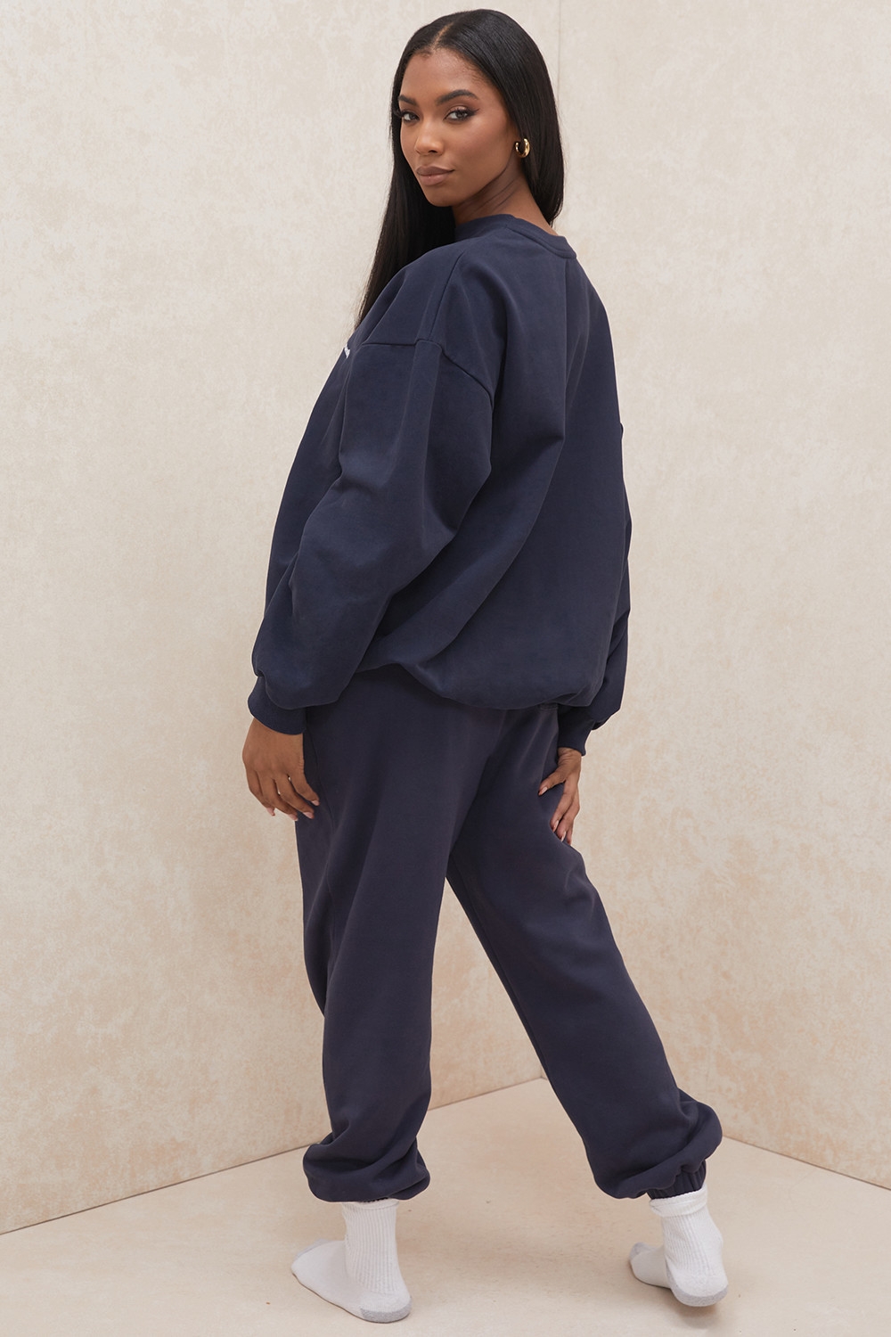 Sky-Navy Fleece Back Jogging Trousers