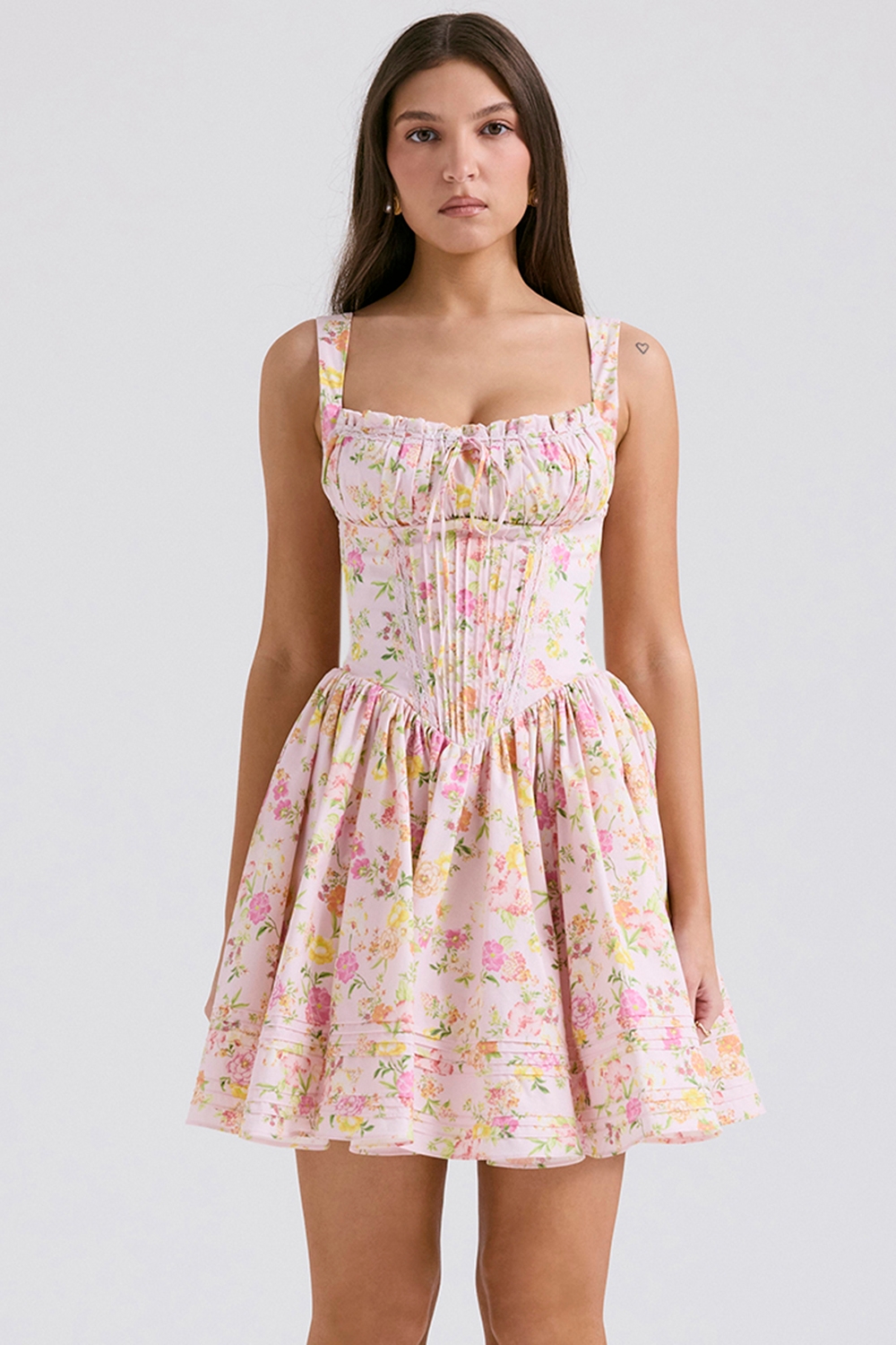 Natassia-Pink Meadow Print Cotton Mini Dress