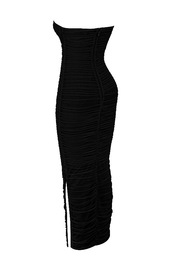 Sofia-Black Mesh Strapless Maxi Dress