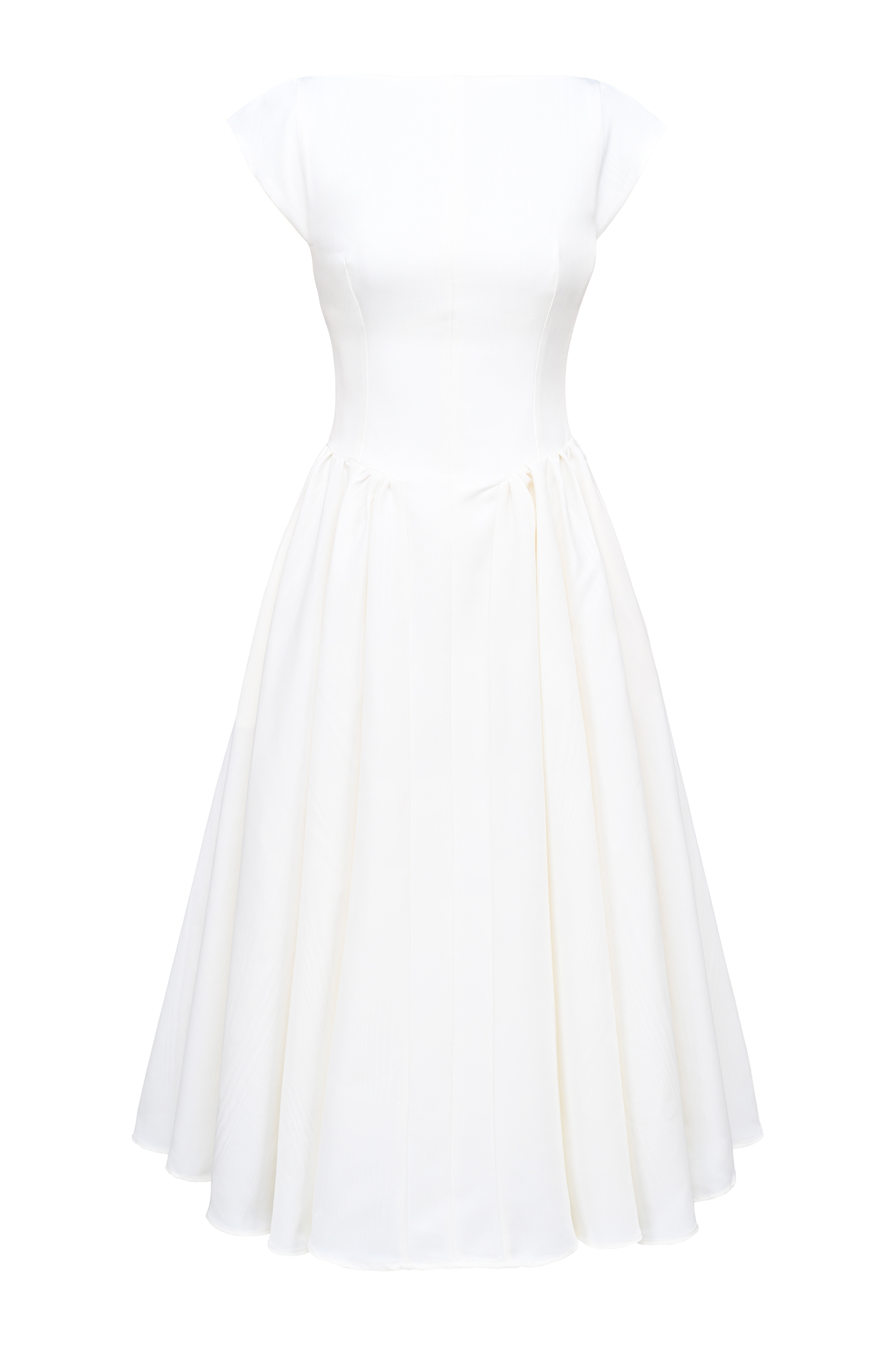 Debutante-Ivory Moire Satin Midi Dress