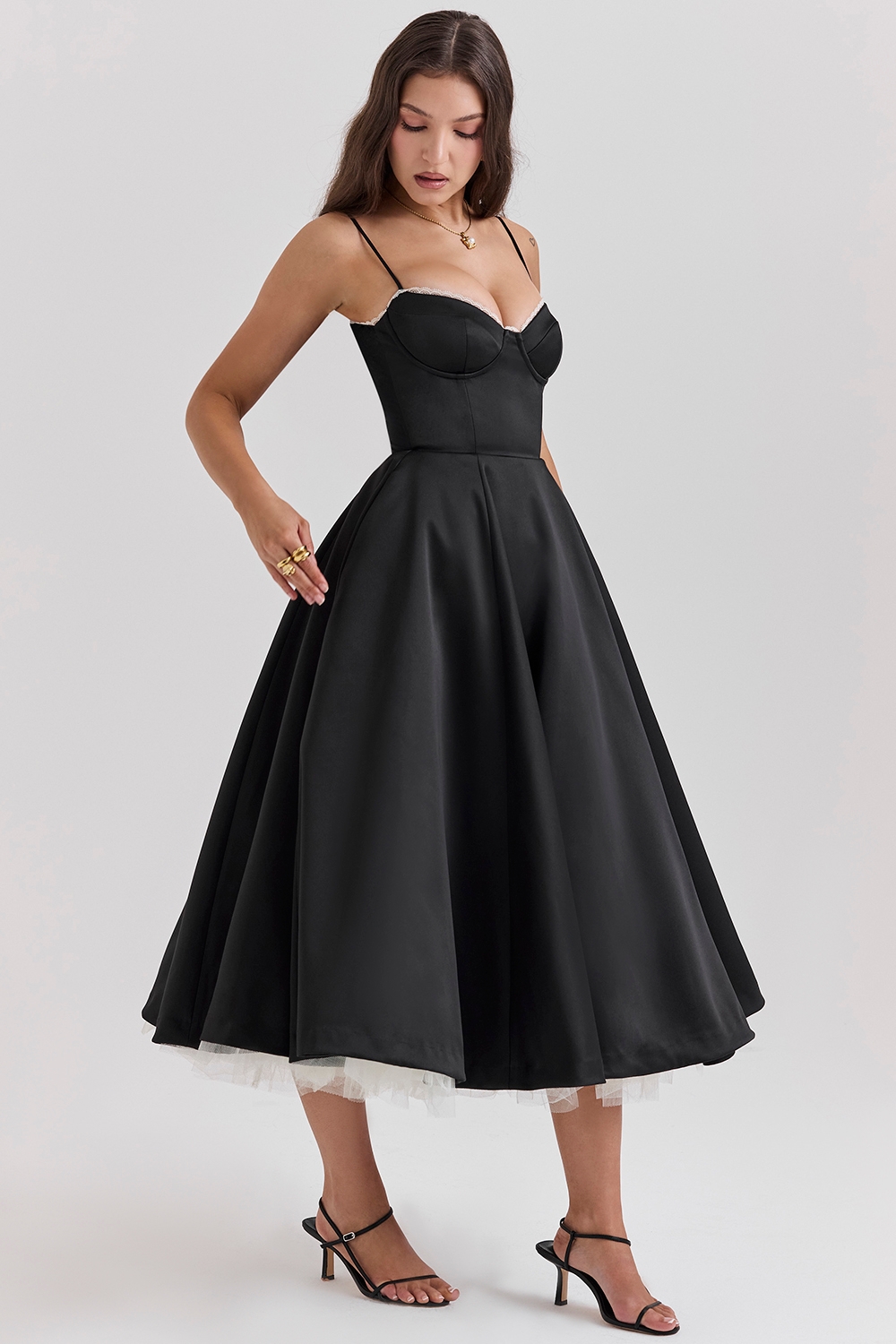 Mademoiselle-Black Tulle Midi Dress