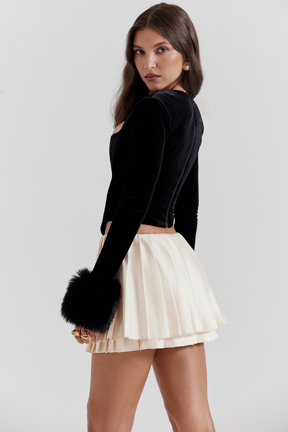 Emira-Ivory Pleated Mini Skirt