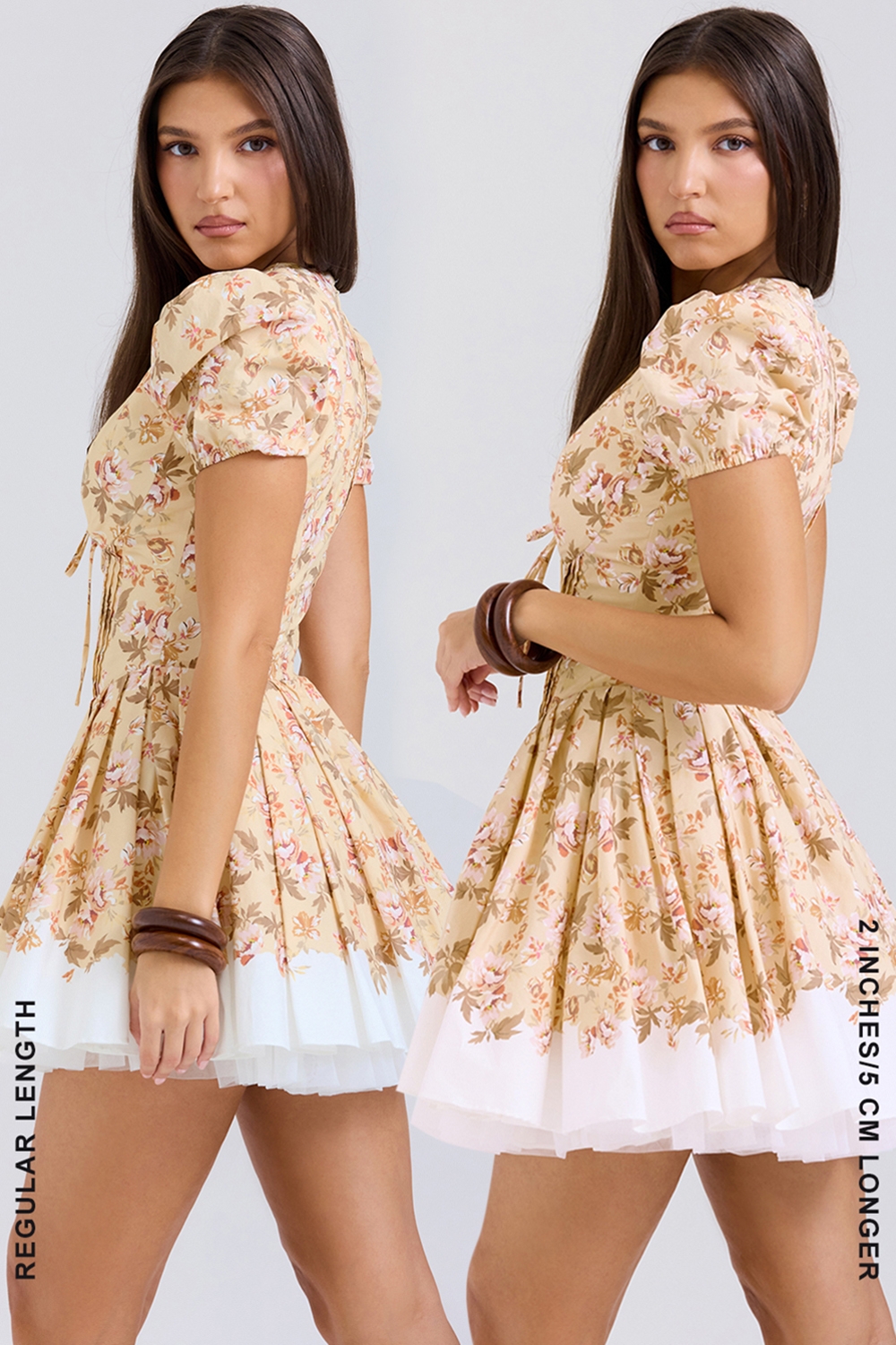 Imani-Honeyflower Print Pleated Cotton Mini Dress