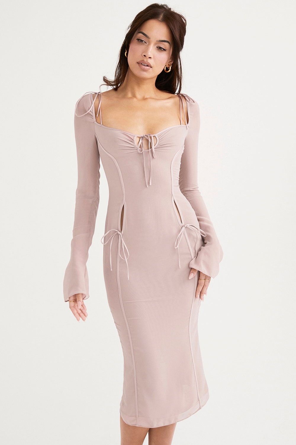 Ophelia-Crystal Cutout Midi Dress