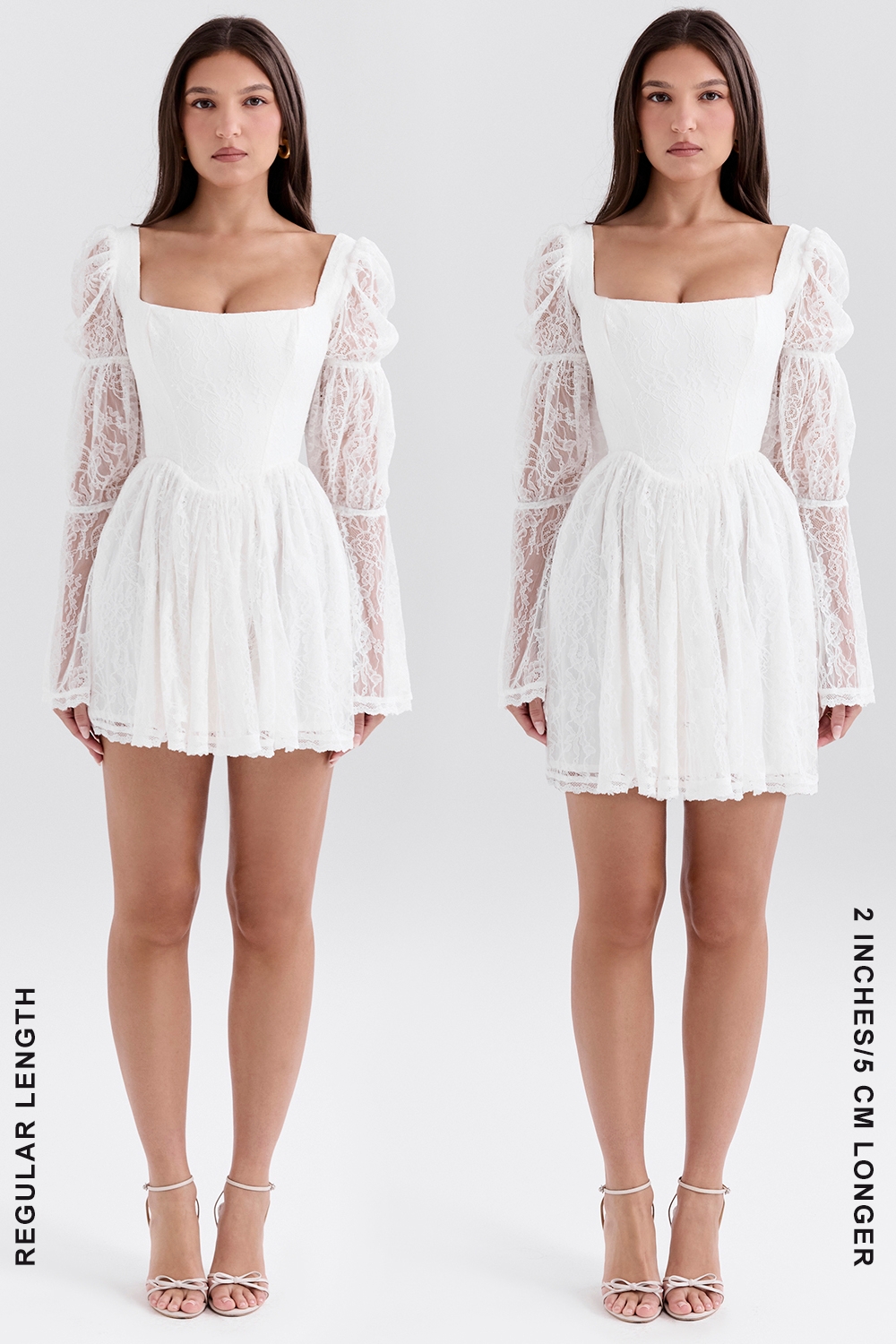 Sancia-White Lace Puff Sleeve Mini Dress