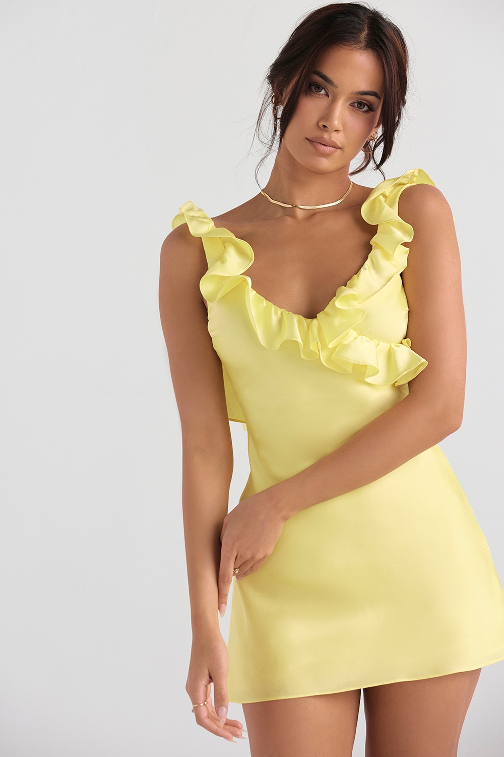 Tink-Buttercup Satin Ruffle Mini Dress