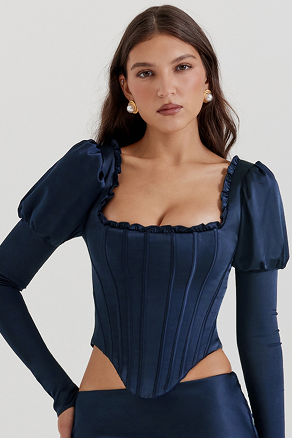 Dana-Navy Puff Sleeve Corset