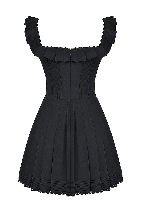 Jemima-Black Pin Tuck Pleated Dress