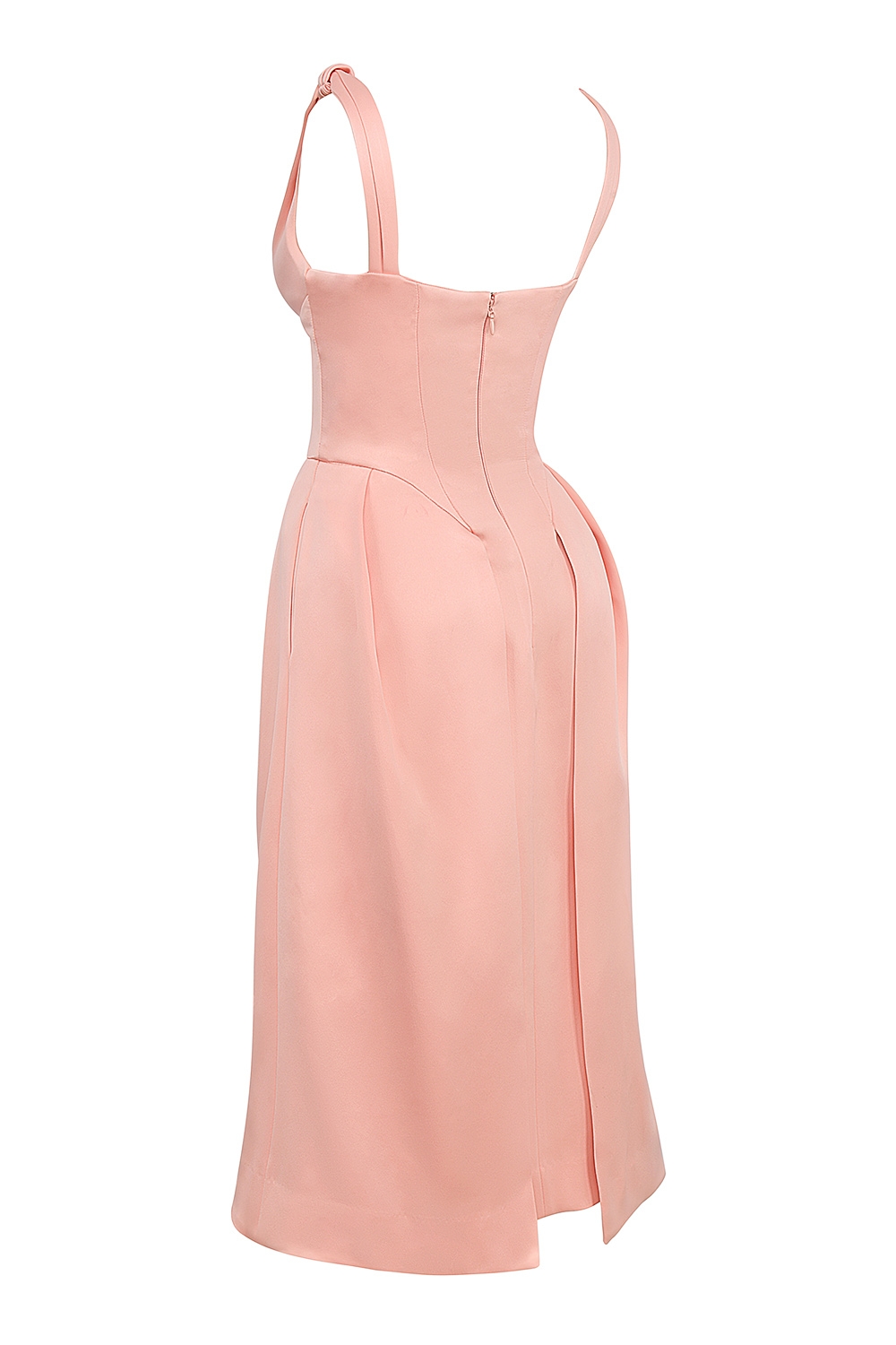 Paloma-Peach Satin Pleated Midi Dress - SALE