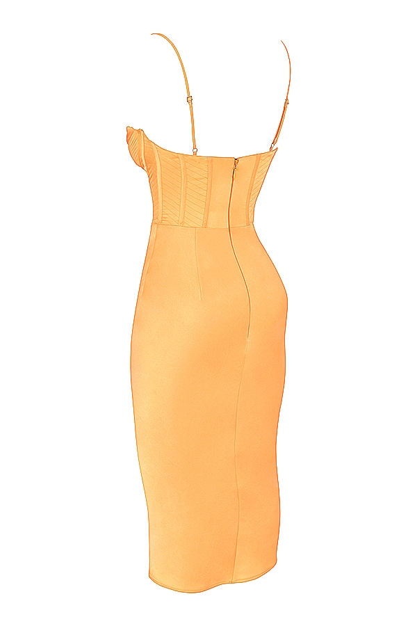 Myrna-Tangerine Satin Corset Midi Dress