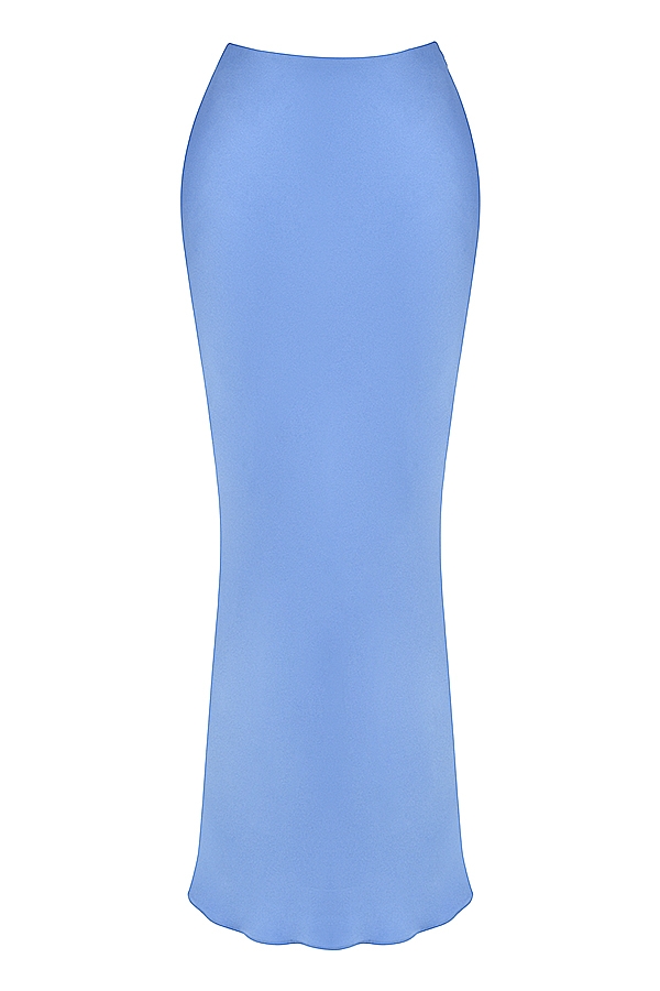 Clara-Blue Satin Bias Cut Midi Skirt